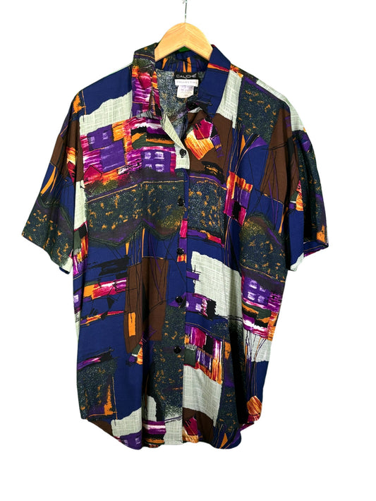 Vintage Caliche Collection Abstract Print Short Sleeve Button Up Size Large