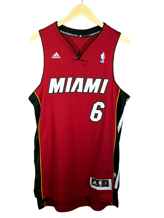 Adidas Miami Heat Lebron James #6 Red Stitched Jersey Size Small