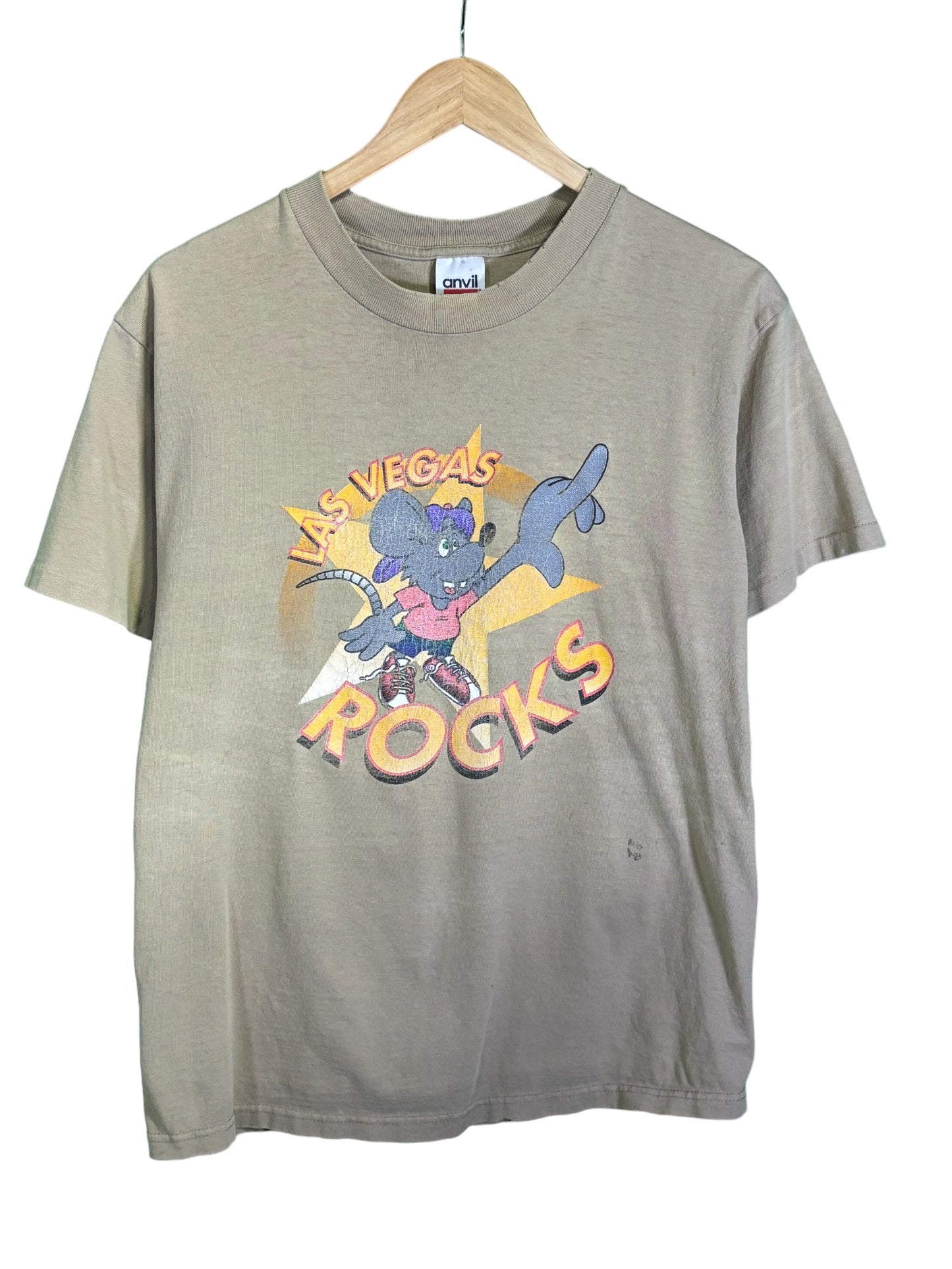 Vintage 90's Anvil Las Vegas Rocks Cartoon Graphic Tee Size Medium