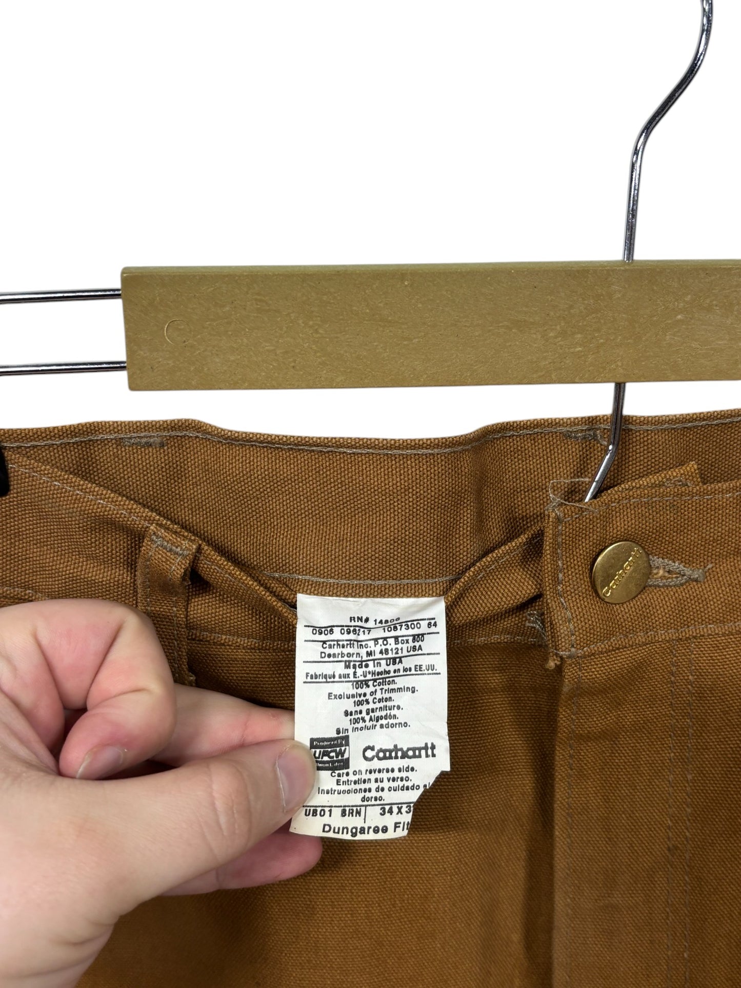 Vintage Carhartt Made in USA Brown Double Knee Carpenter Pants Size 34x31