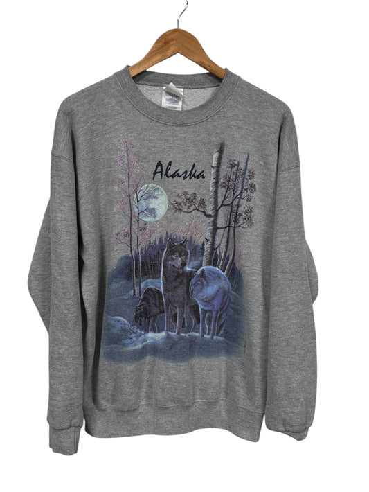 Vintage 90's Alaska Wolf Pack Nature Crewneck Sweater Size Large