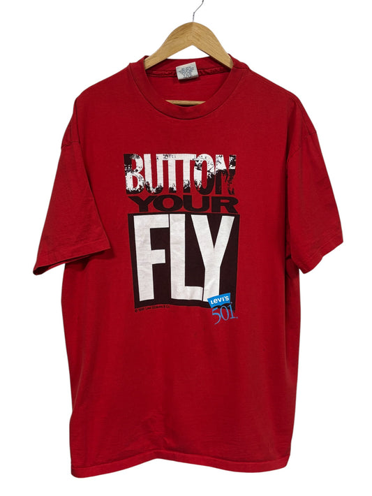 Vintage 90's Levi's Button Your Fly 501 Graphic Tee Size XL