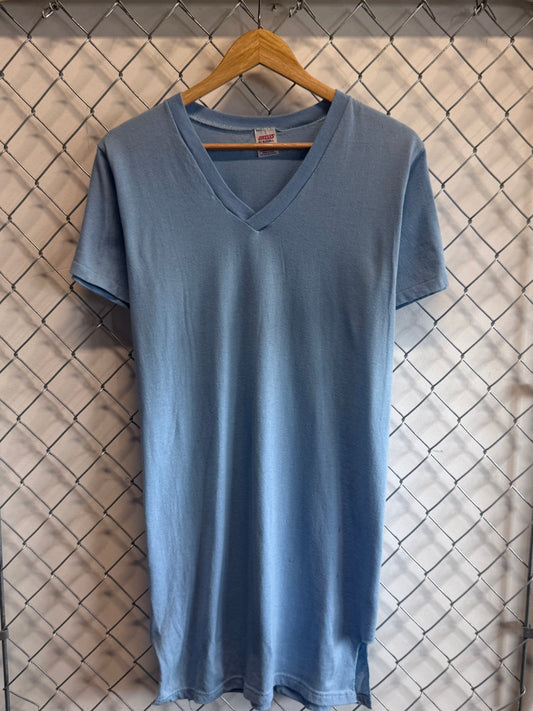 Vintage 90's Jerzees V Neck Blue Sleep Shirt Size Medium