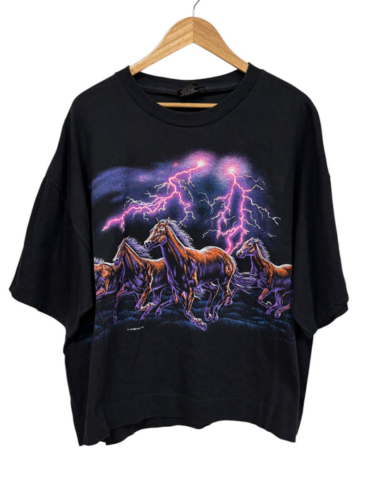 Vintage 90's Thunder Lightning Horses Nature AOP Tee Size XXL
