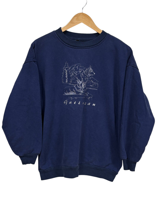 Vintage 90's Wolves Embroidered Nature Crewneck Sweater Size Large
