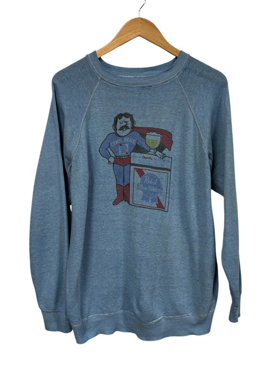Vintage 70's Pabst Blue Ribbon Cool Blue Beer Promo Sweater Size L/XL