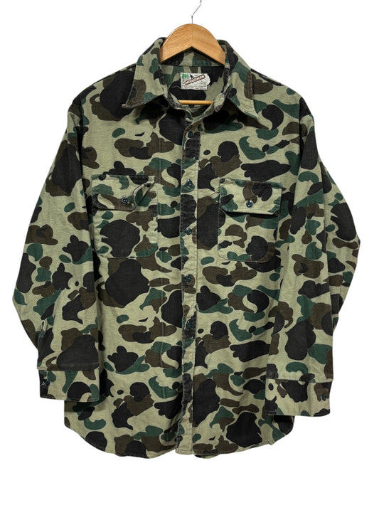 Vintage 90's The Woodsman Klondike Hunting Camo Button Up Shirt Size XL
