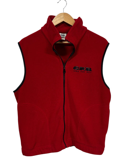 Vintage 90's Girls Kick Butt GKB Red Fleece Zip Up Vest Size Medium