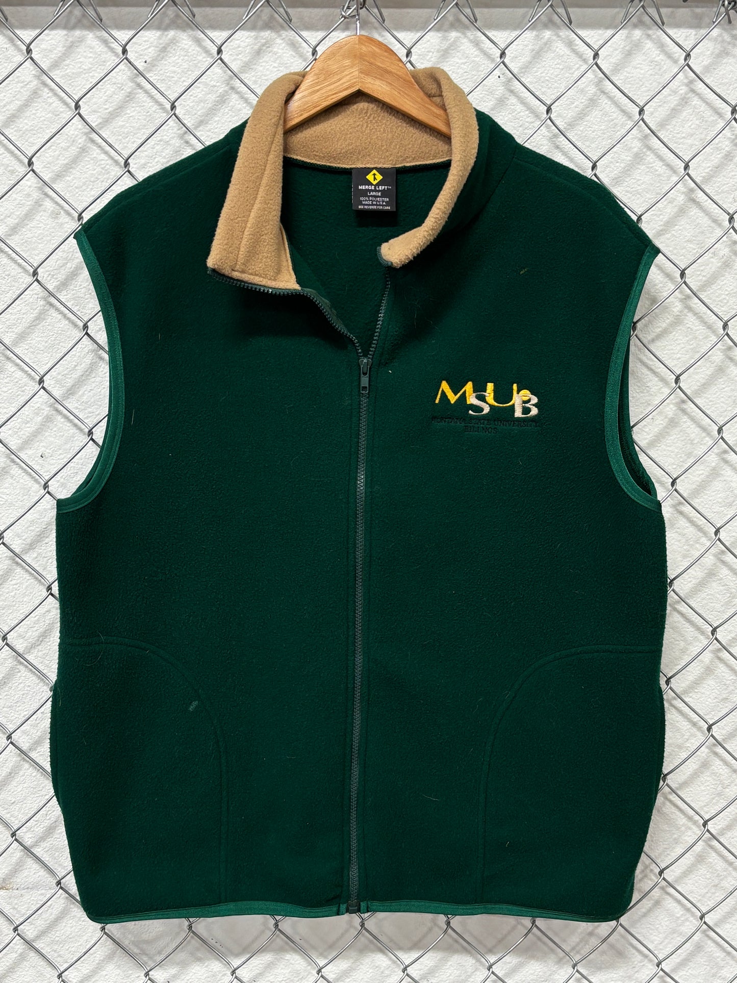 Vintage 90's Montana State University Billings Green Fleece Vest Size Large