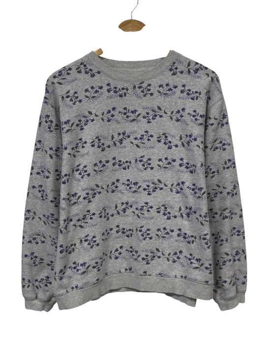Vintage Flowers All Over Print Grandma Style Sweater Size Large