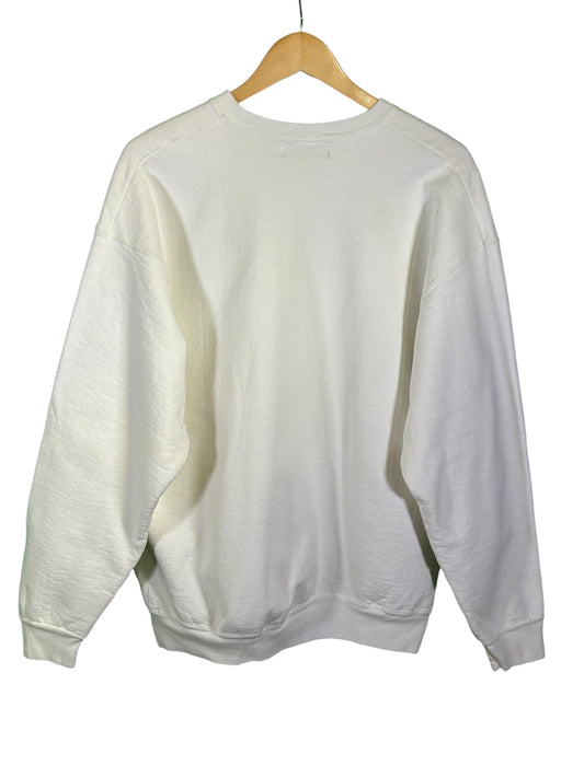 Vintage 90's Rocke Gear White Embroidered Crewneck Sweater Size Medium