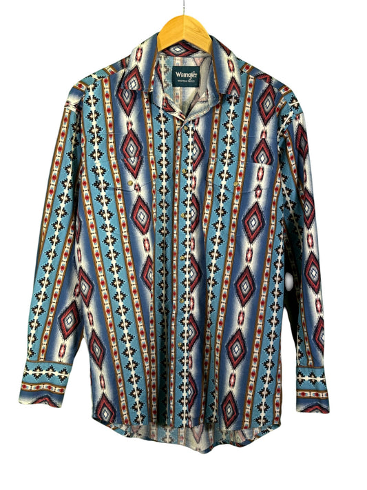Vintage Wrangler Pearl Snap Button Up Western Brushpopper Shirt Size Medium