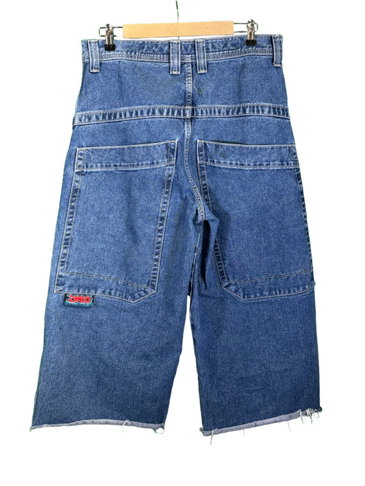 Vintage JNCO Embroidered Wide Leg Cutoff Denim Jeans Size 34x23