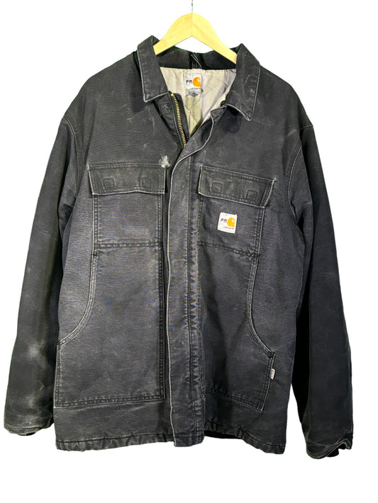 Vintage Carhartt FR Faded Black Traditional Style Work Jacket Size Large