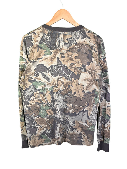 Vintage Hunting Woodland Camo Long Sleeve Pocket Shirt Size Large