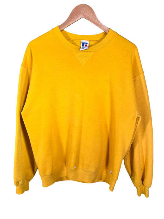 Vintage 90's Russell Athletic Yellow Blank Boxy Crewneck Sweater Size Large
