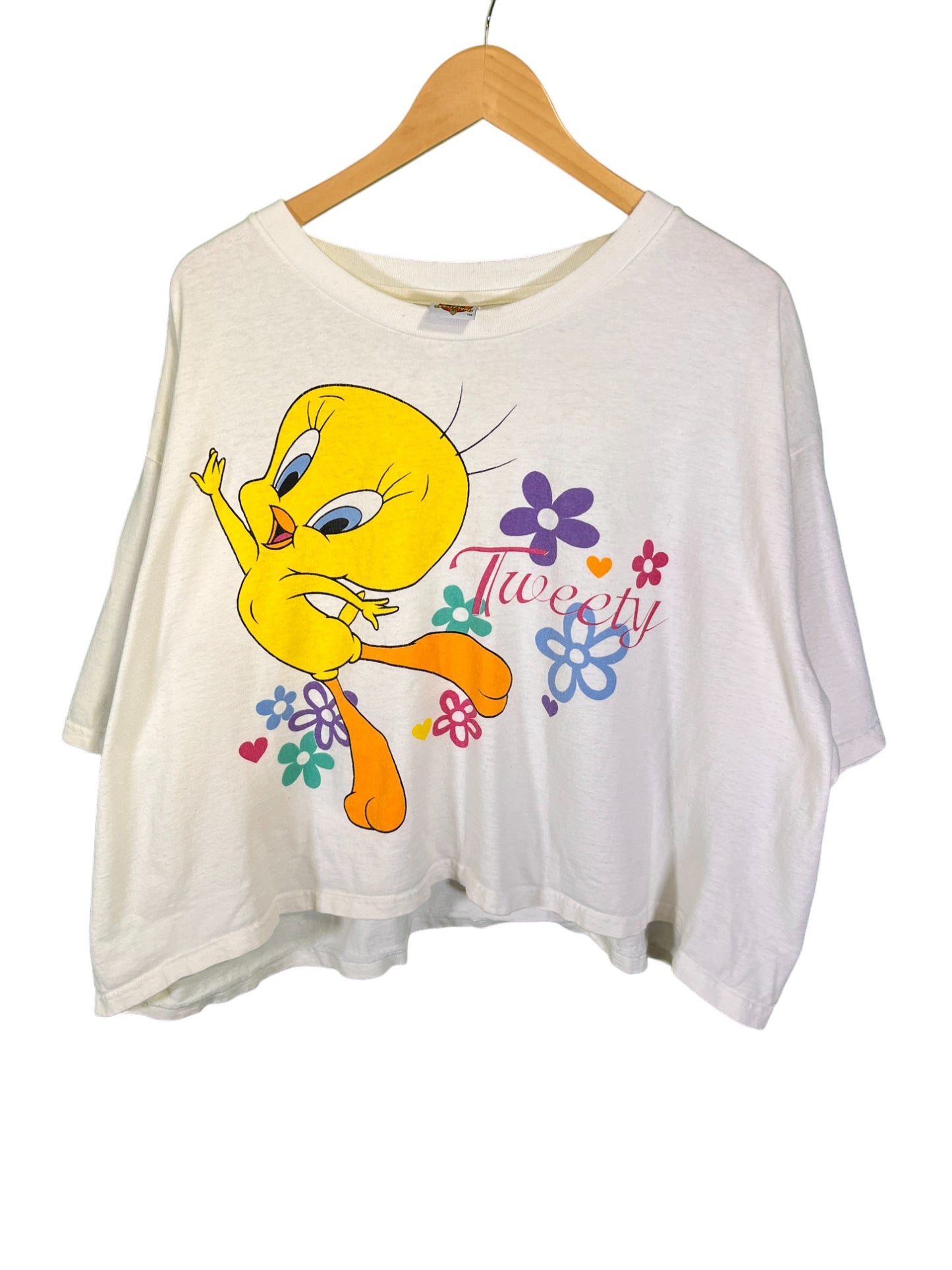 Vintage 90's Looney Tunes Tweety Bird Wide Cropped Graphic Tee Size XXL