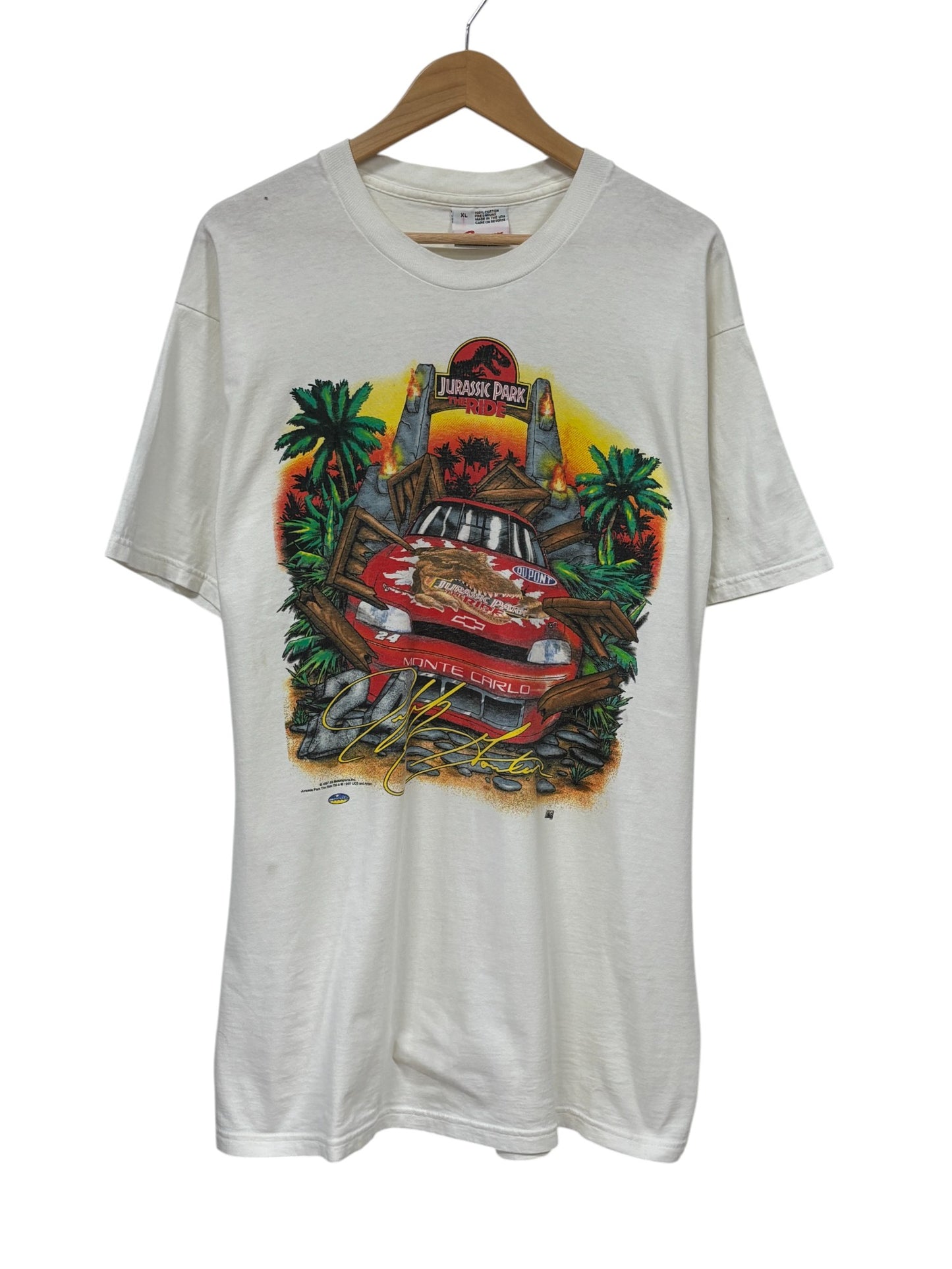Vintage 1997 NASCAR Jeff Gordon Jurassic Park Racing Graphic Tee Size XL