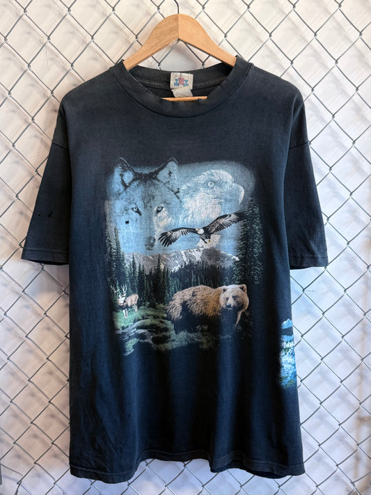 Vintage 90's Mountain Nature Animals Collage Graphic Tee Size XL