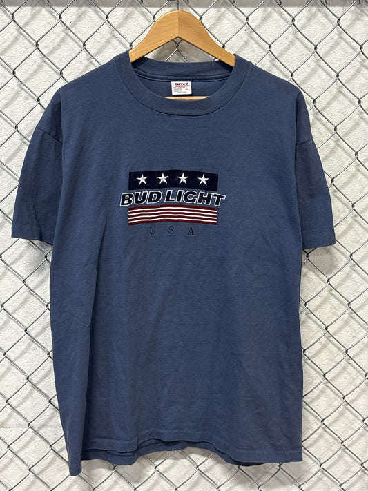 Vintage 90's Bud Light Beer Promo American Flag Graphic Tee Size XL