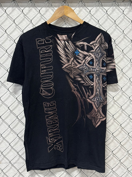 Vintage Y2K Affliction Style Xtreme Couture Cross Big Print Tee Size Large
