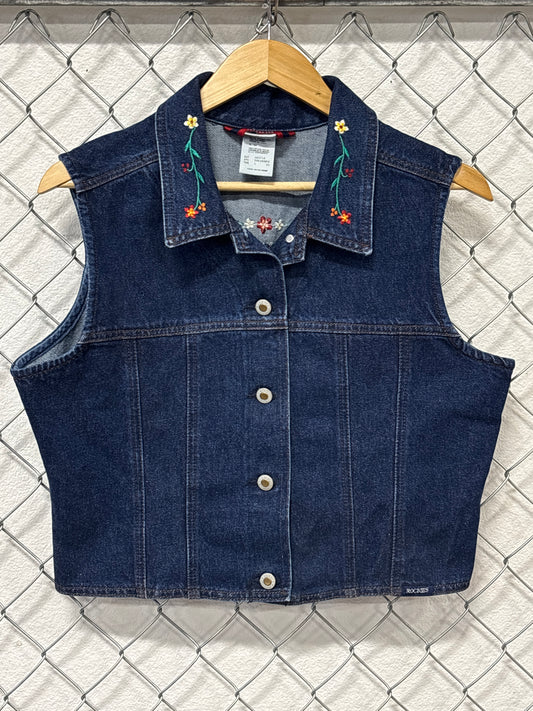 Vintage 90's Women's Rockies Jeanswear Embroidered Denim Vest Size Large