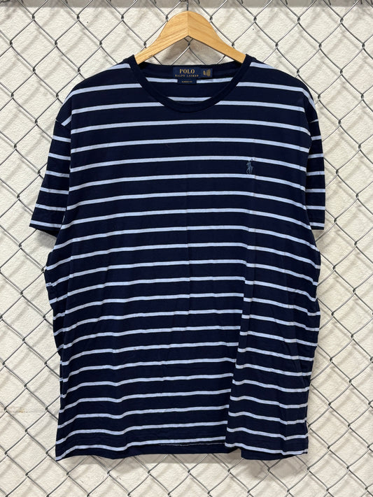 Polo Ralph Lauren Blue White Striped Small Pony Tee Size XL