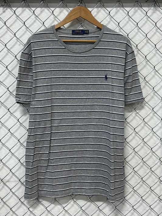 Polo Ralph Lauren Grey White Striped Small Pony Tee Size XL