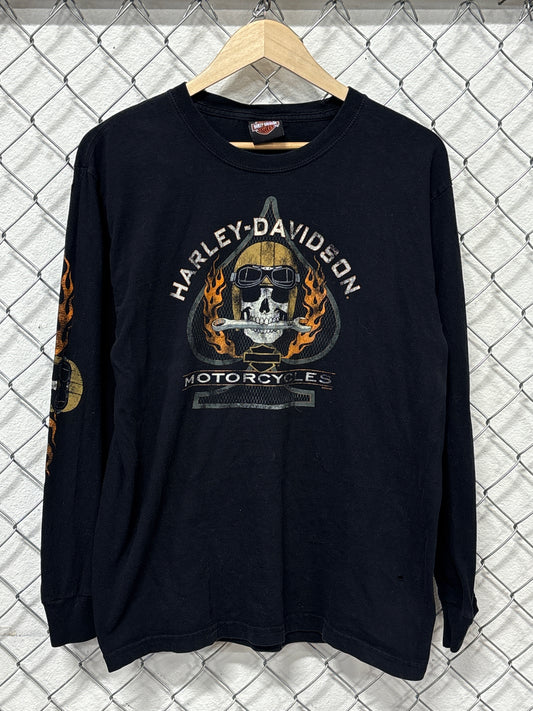 Vintage Y2K Harley Davidson Motorcycles Flames Long Sleeve Shirt Size Large