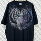 Vintage 90's Liquid Blue White Tiger Double Sided Nature Tee Size XXL