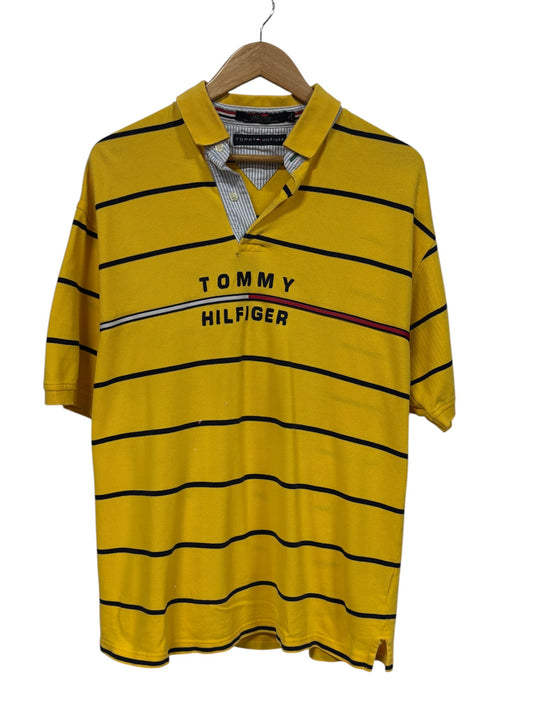 Vintage Tommy Hilfiger Yellow Striped Polo Shirt Size XL