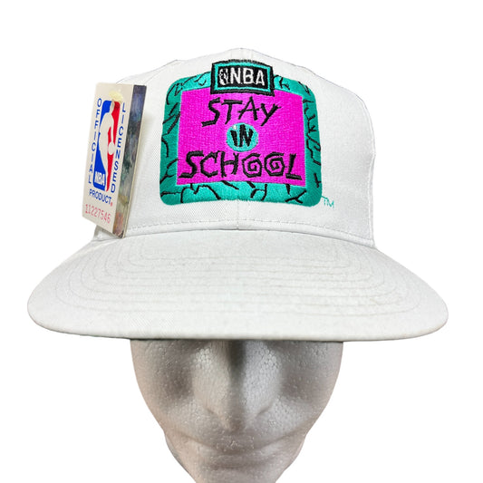 Vintage 90's Starter NBA Stay in School White Snapback Hat with Tags