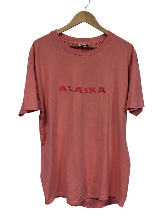 Vintage 90's Alaska Embroidered Spell Out Tee Size XL