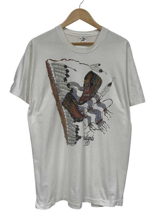 Vintage 90's Badlands South Dakota Moccasins Graphic Tee Size XL