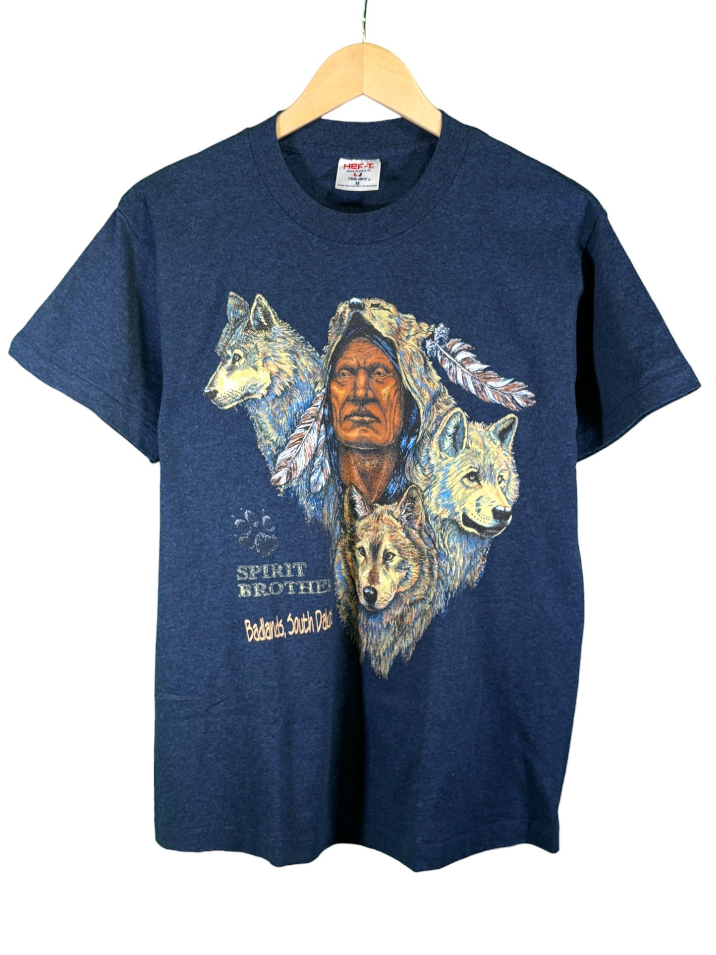 Vintage 90's South Dakota Badlands Spirit Brothers Wolf Nature Tee Size Medium