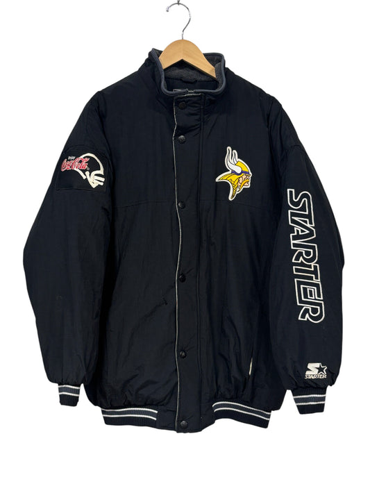 Vintage 90's Starter Minnesota Vikings Black Arm Logo Puffer Jacket Size XL