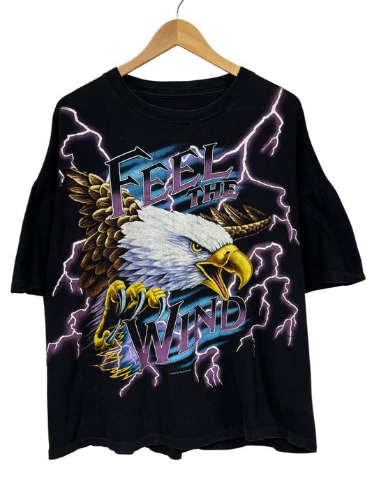 Vintage 90's American Thunder Feel the Wind Lightning Biker Tee Size XL