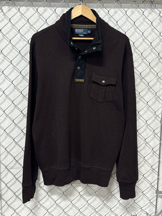 Vintage Polo Ralph Lauren Brown Snap Neck Sweater Size XL