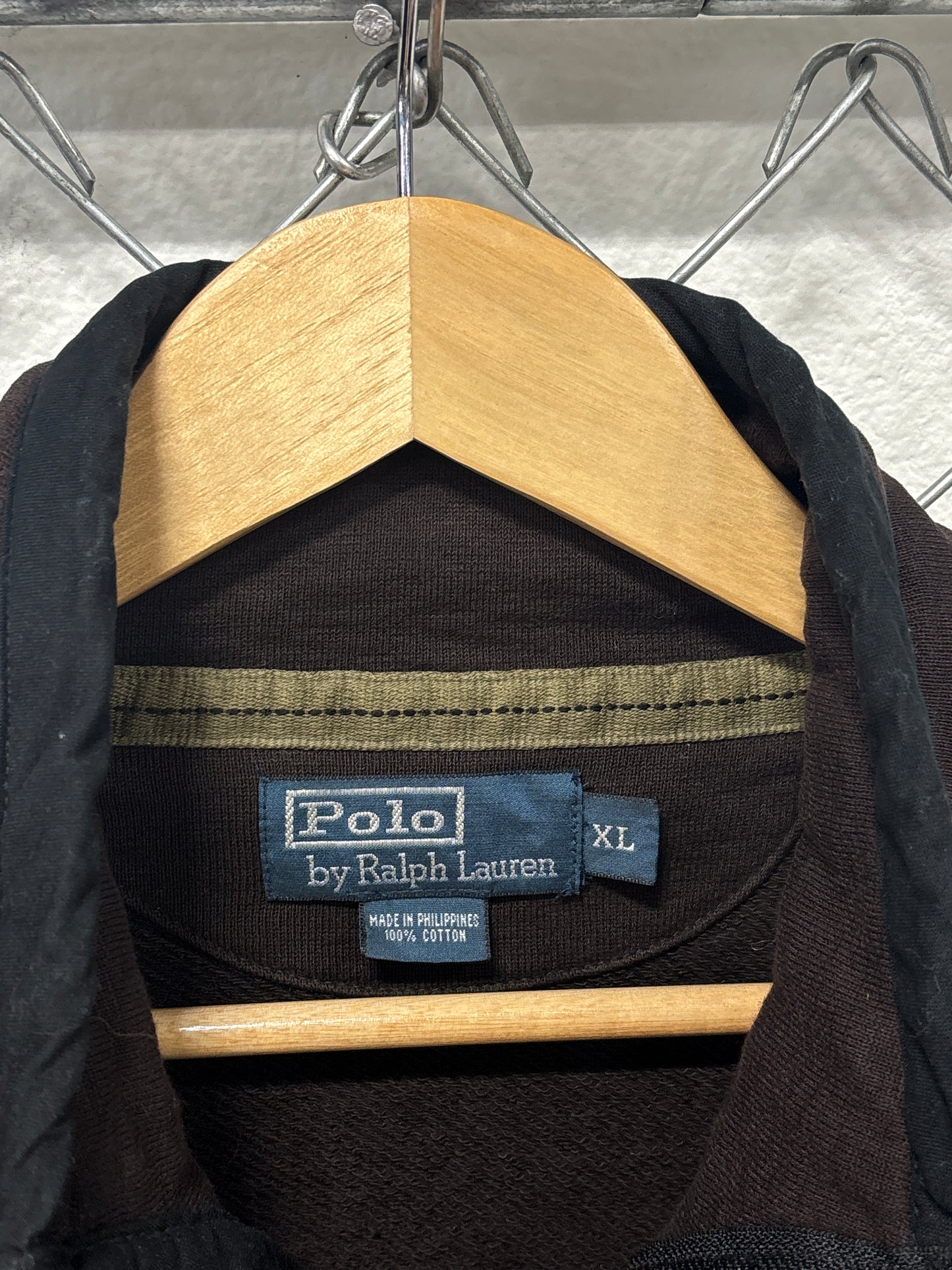 Vintage Polo Ralph Lauren Brown Snap Neck Sweater Size XL