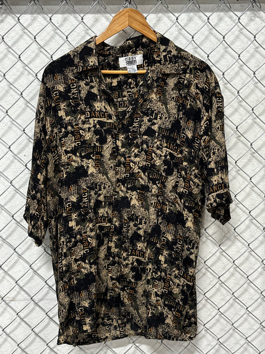Vintage Y2K Hip Hop Rayon Button Up Short Sleeve Shirt Size Large