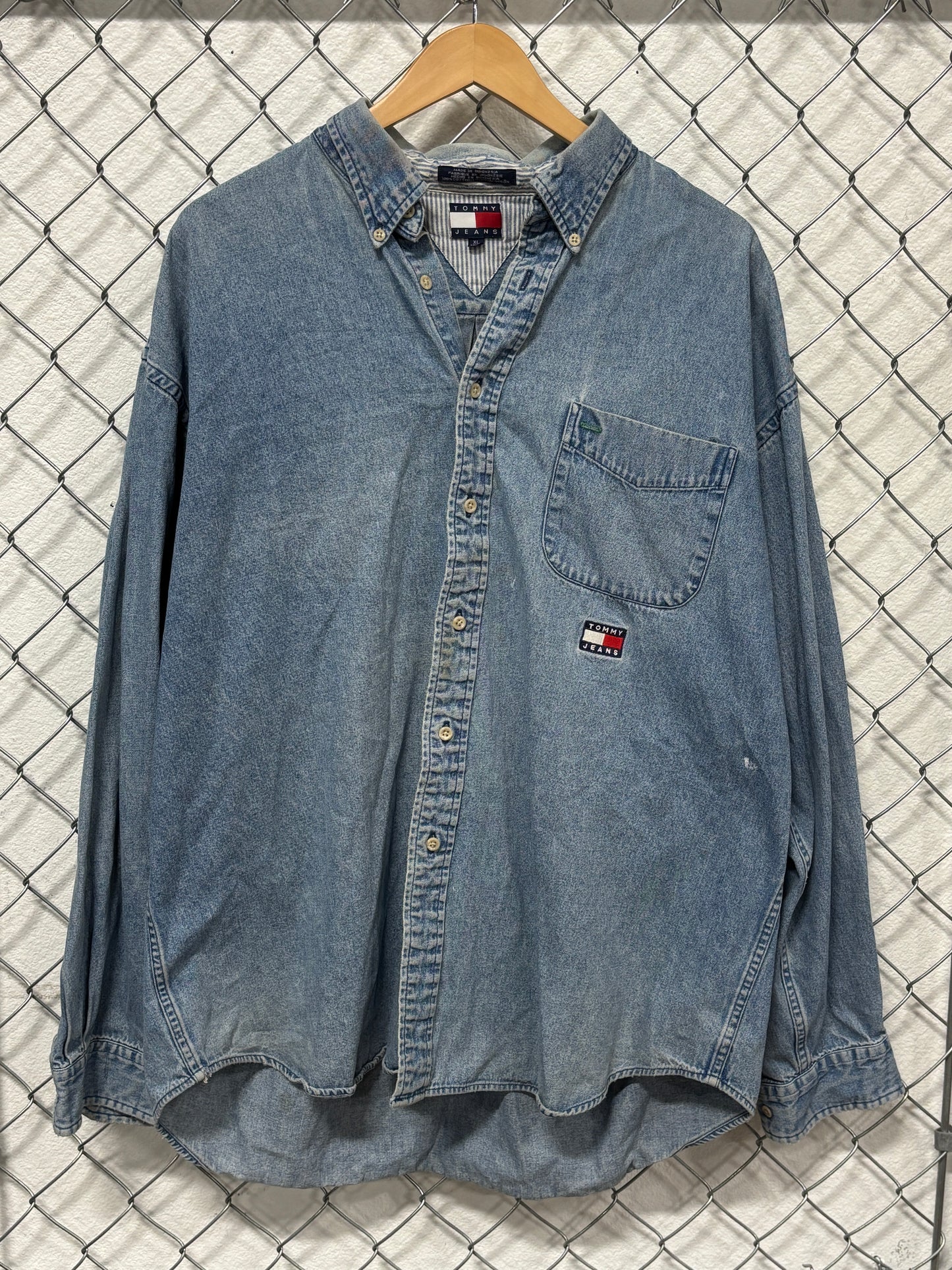 Vintage 90's Tommy Jeans Denim Blue Button Up Shirt Size XL