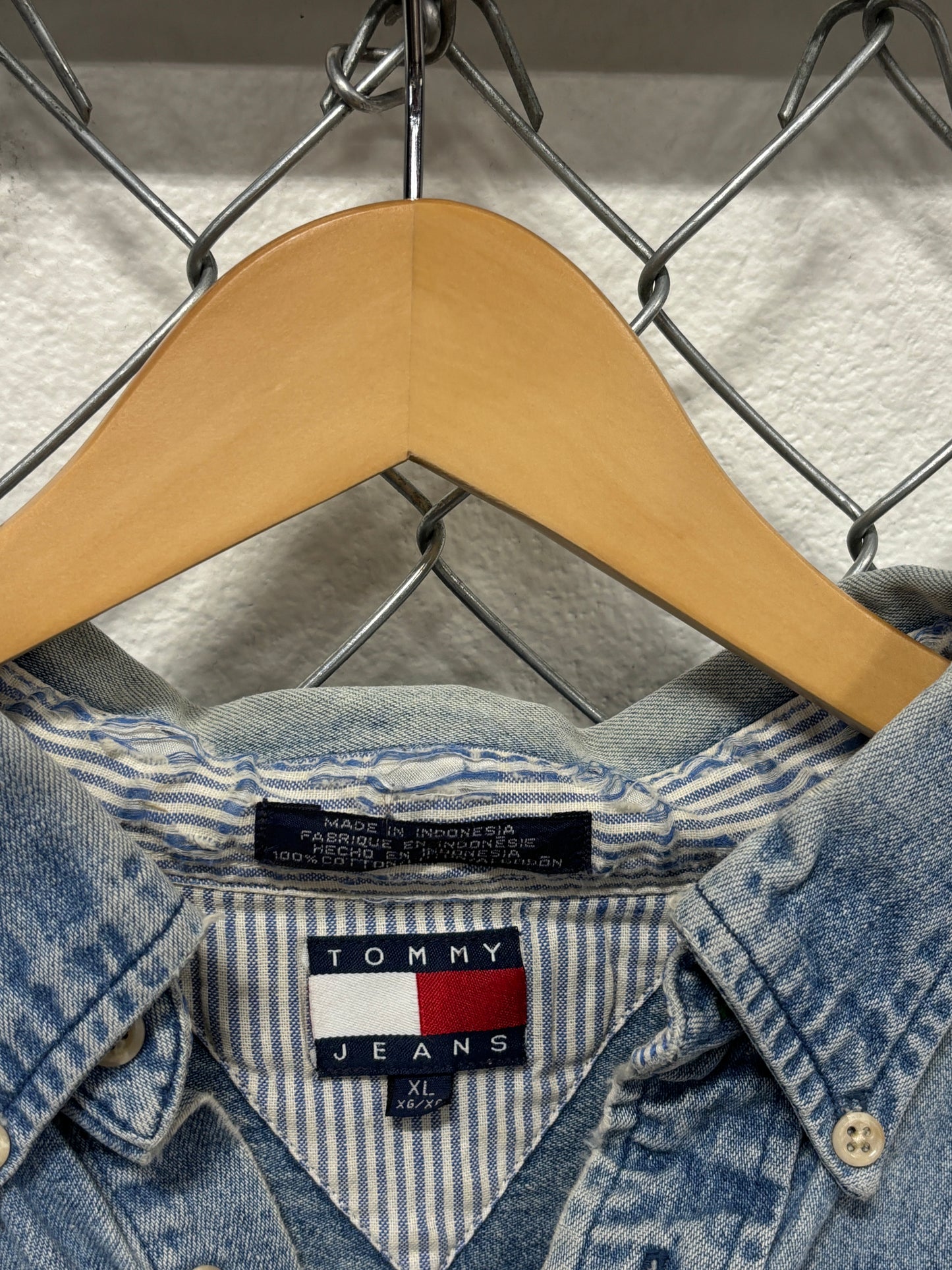 Vintage 90's Tommy Jeans Denim Blue Button Up Shirt Size XL