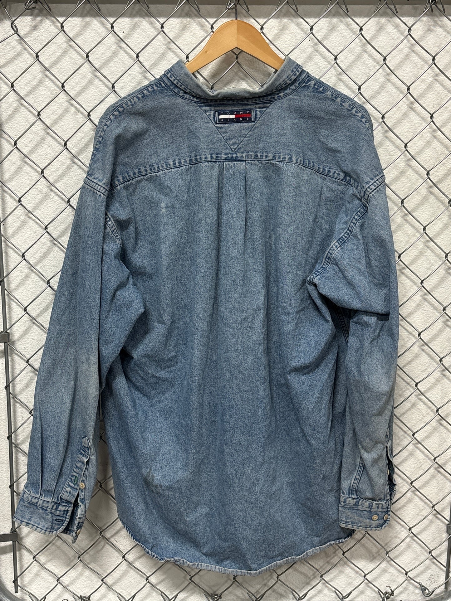 Vintage 90's Tommy Jeans Denim Blue Button Up Shirt Size XL