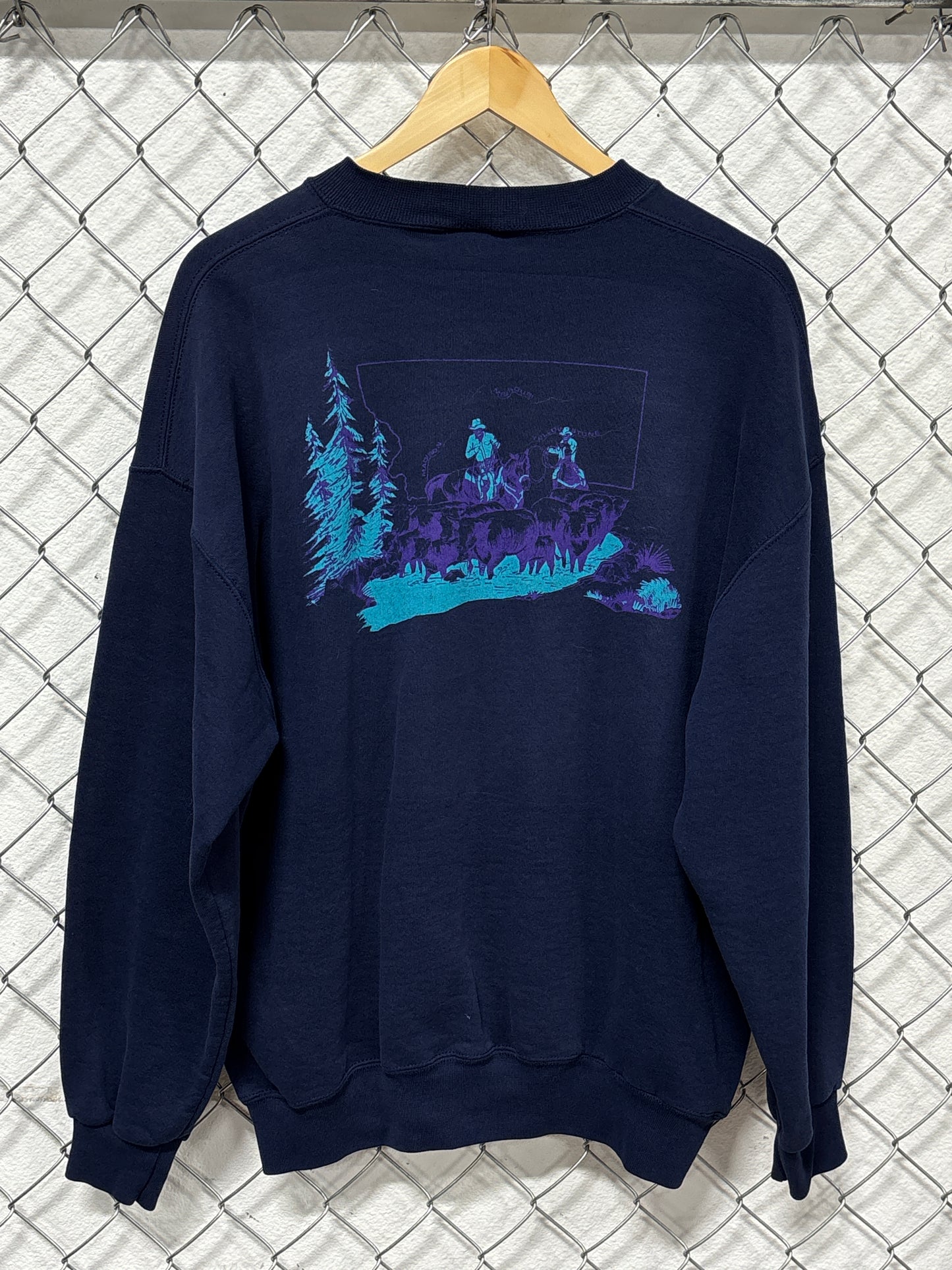 Vintage 90's Montana River Crossing Nature Crewneck Sweater Size XL