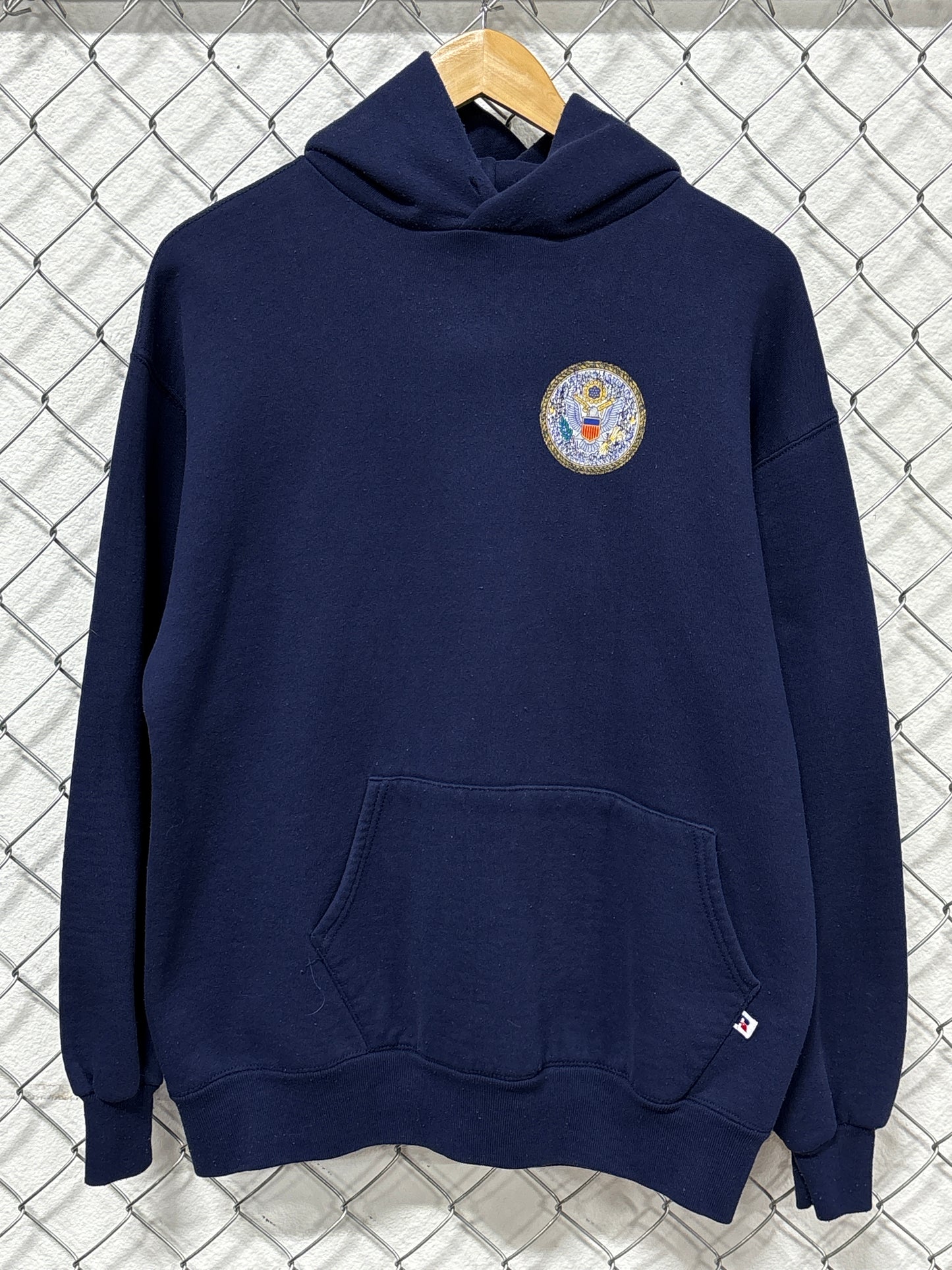 Vintage 90's United States Crest Navy Blue Hoodie Size XL