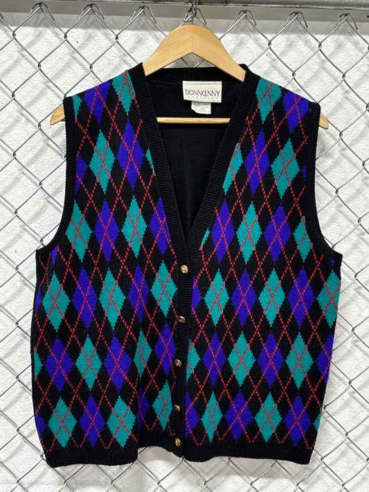 Vintage 90's Argyle Pattern Button Up Vest Size Large