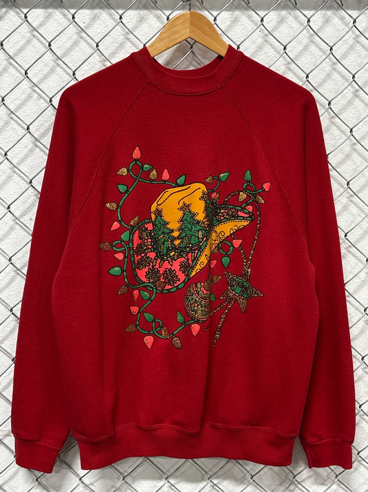 Vintage 90's Christmas Cowboy Hat Crewneck Sweater Size XL