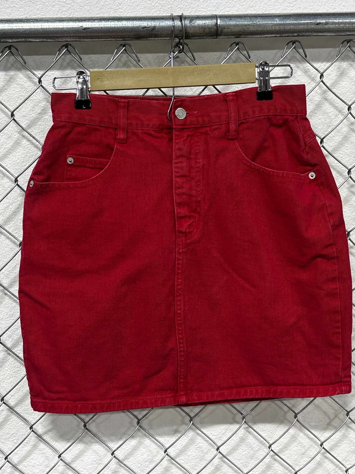 Vintage 90's Women's Steel Jeans Red Denim Skirt Size 28