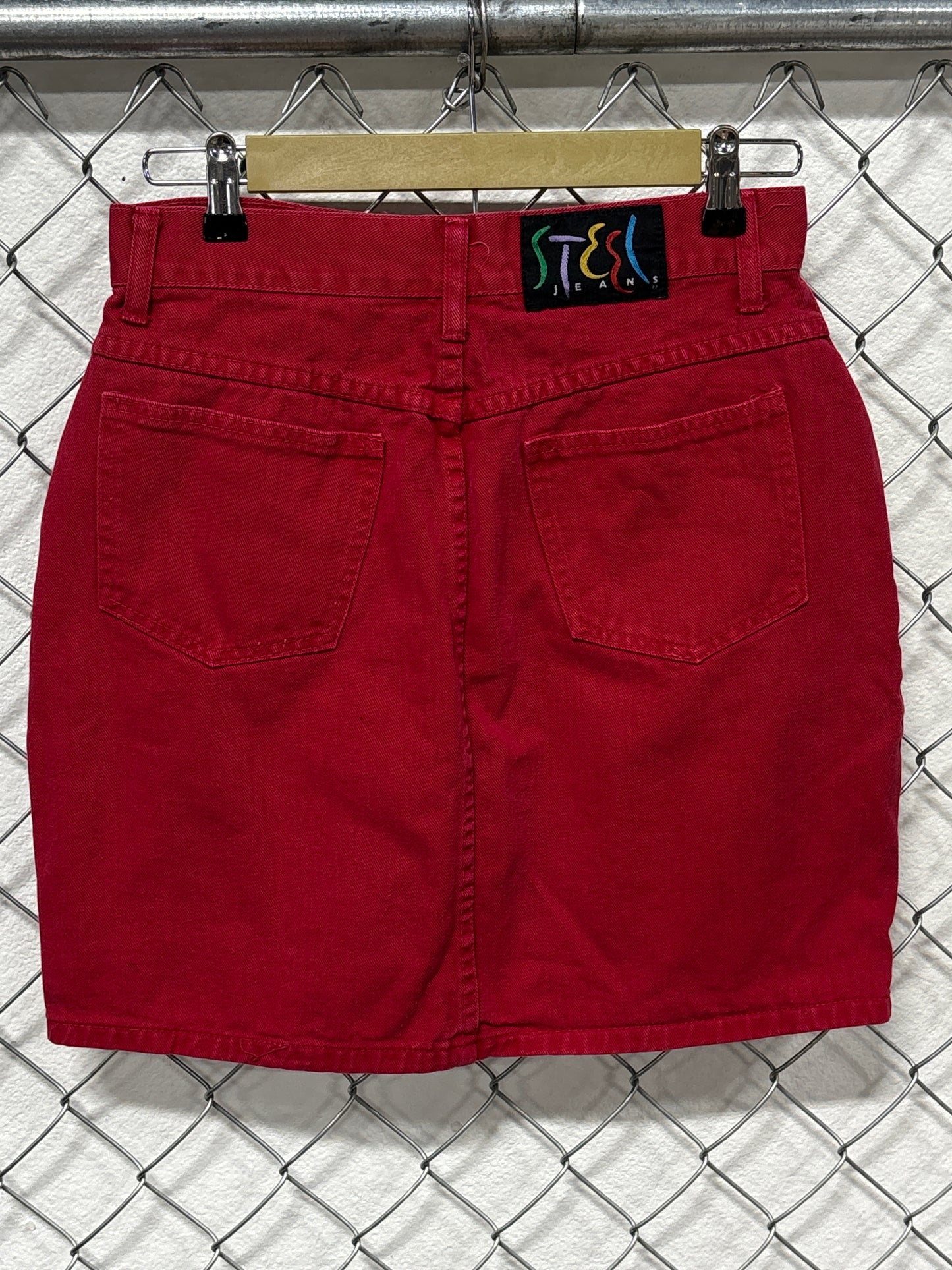 Vintage 90's Women's Steel Jeans Red Denim Skirt Size 28