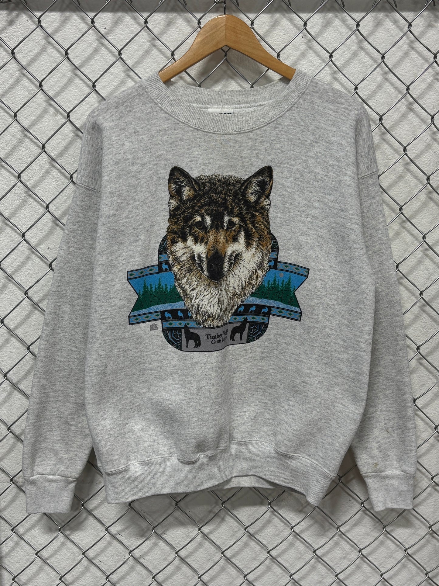 Vintage 90's Timber Wolf Canis Lupus Nature Crewneck Sweater Size XL